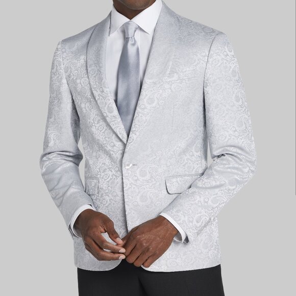BRAND NEW Jos. A. Bank Skinny Fit Paisley Dinner Tuxedo Suit Silver Jacket 38L - Picture 1 of 5